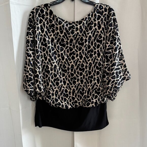 Vtg Cato Womens Top Large Gold Sequins Lace Sheer Retro Disco Rave Elegant 18117 - Picture 2 of 8